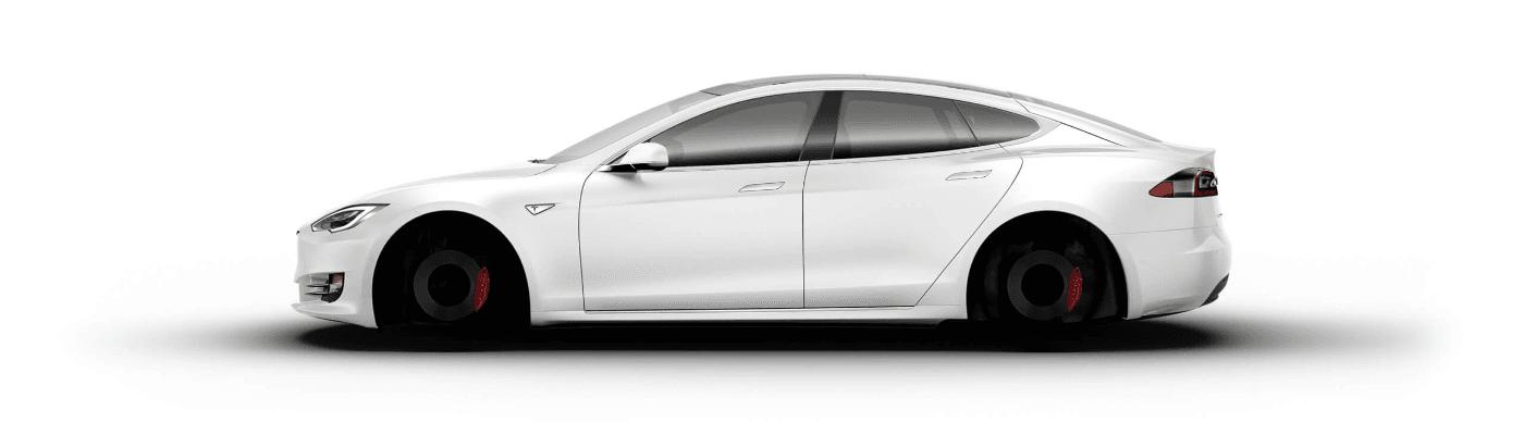 A Tesla Model S, without wheels